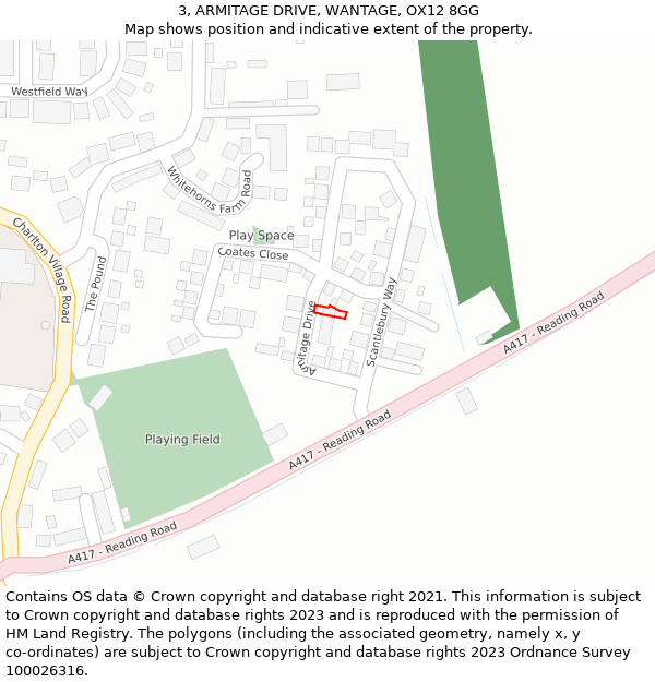 3, ARMITAGE DRIVE, WANTAGE, OX12 8GG: Location map and indicative extent of plot