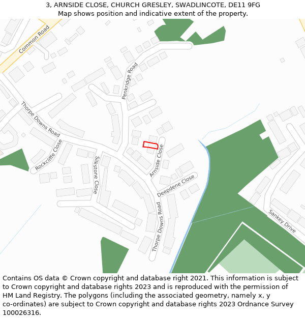 3, ARNSIDE CLOSE, CHURCH GRESLEY, SWADLINCOTE, DE11 9FG: Location map and indicative extent of plot