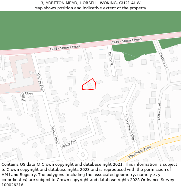 3, ARRETON MEAD, HORSELL, WOKING, GU21 4HW: Location map and indicative extent of plot