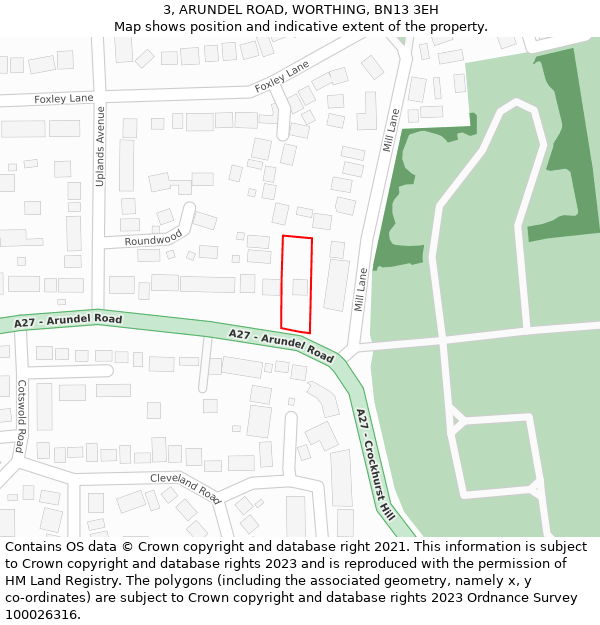 3, ARUNDEL ROAD, WORTHING, BN13 3EH: Location map and indicative extent of plot
