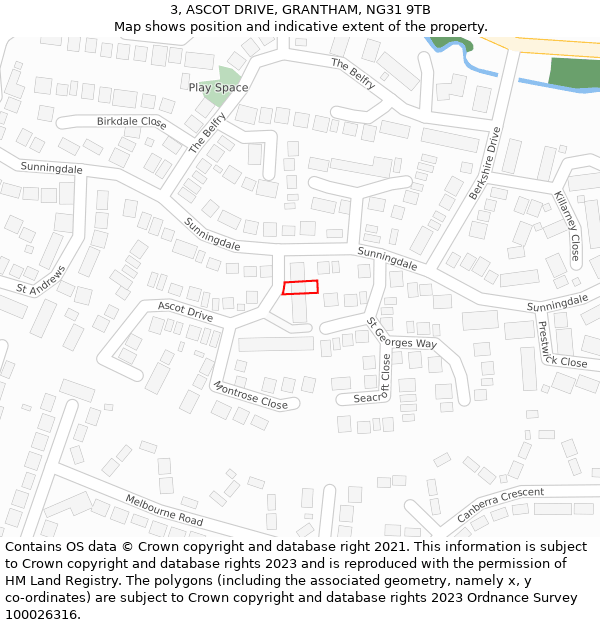 3, ASCOT DRIVE, GRANTHAM, NG31 9TB: Location map and indicative extent of plot