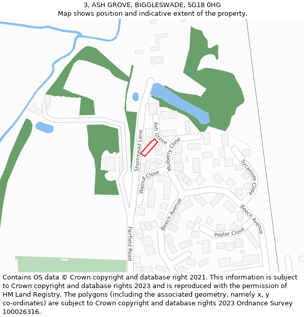 3, ASH GROVE, BIGGLESWADE, SG18 0HG: Location map and indicative extent of plot