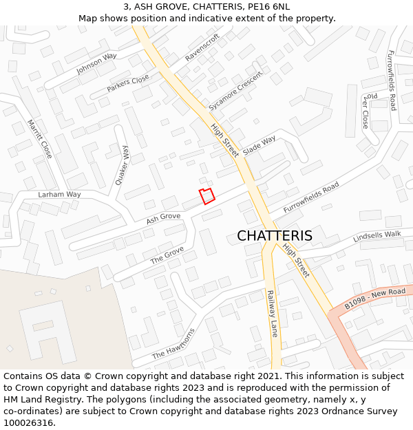 3, ASH GROVE, CHATTERIS, PE16 6NL: Location map and indicative extent of plot