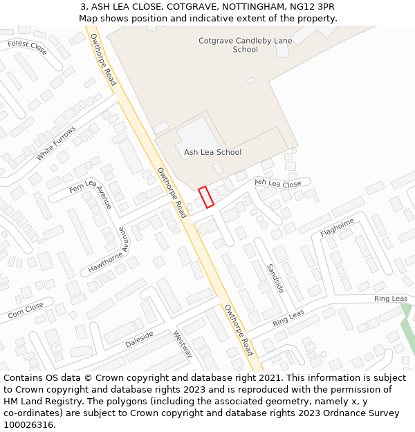 3, ASH LEA CLOSE, COTGRAVE, NOTTINGHAM, NG12 3PR: Location map and indicative extent of plot