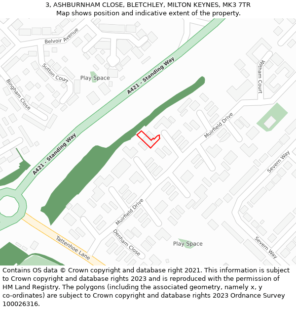 3, ASHBURNHAM CLOSE, BLETCHLEY, MILTON KEYNES, MK3 7TR: Location map and indicative extent of plot