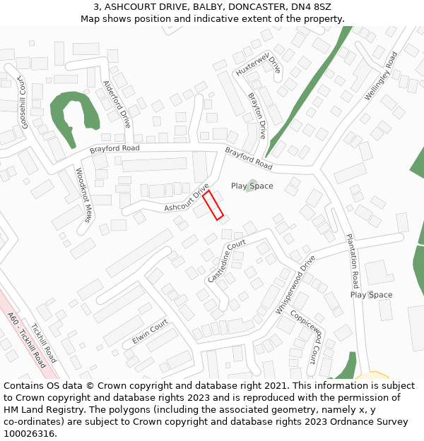 3, ASHCOURT DRIVE, BALBY, DONCASTER, DN4 8SZ: Location map and indicative extent of plot