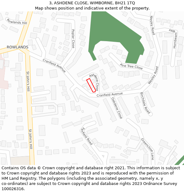 3, ASHDENE CLOSE, WIMBORNE, BH21 1TQ: Location map and indicative extent of plot
