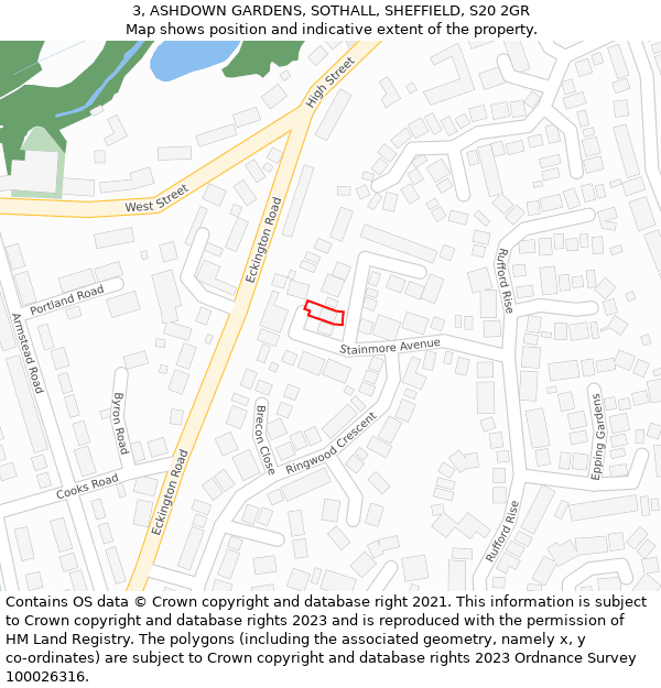 3, ASHDOWN GARDENS, SOTHALL, SHEFFIELD, S20 2GR: Location map and indicative extent of plot