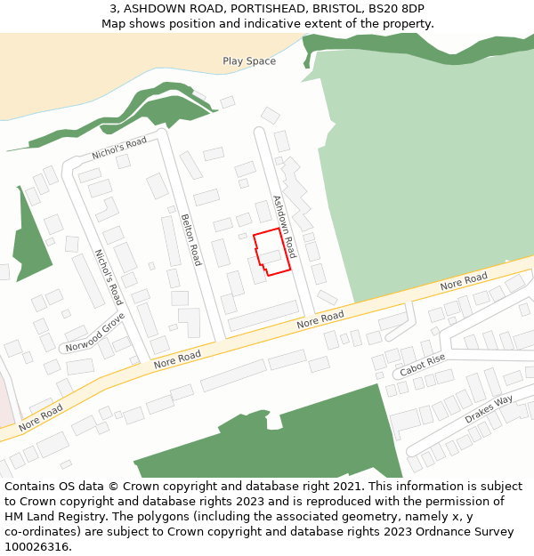 3, ASHDOWN ROAD, PORTISHEAD, BRISTOL, BS20 8DP: Location map and indicative extent of plot