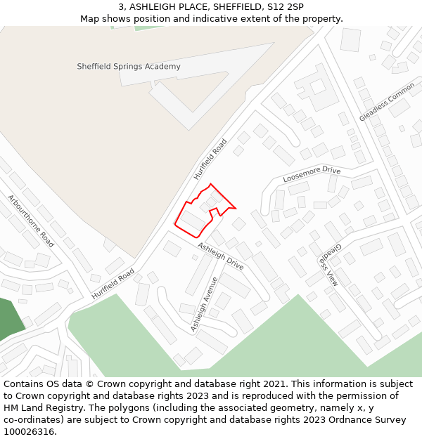 3, ASHLEIGH PLACE, SHEFFIELD, S12 2SP: Location map and indicative extent of plot
