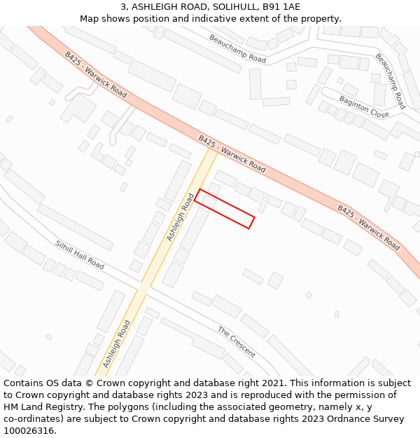 3, ASHLEIGH ROAD, SOLIHULL, B91 1AE: Location map and indicative extent of plot