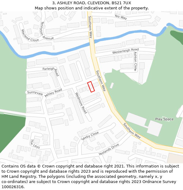 3, ASHLEY ROAD, CLEVEDON, BS21 7UX: Location map and indicative extent of plot