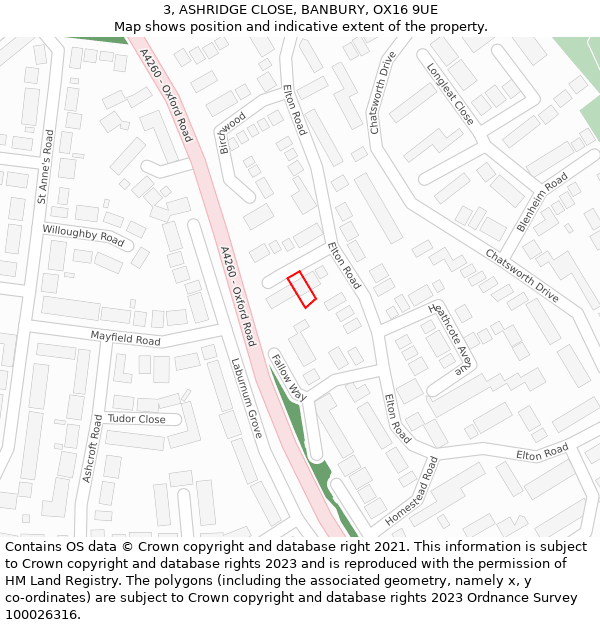 3, ASHRIDGE CLOSE, BANBURY, OX16 9UE: Location map and indicative extent of plot