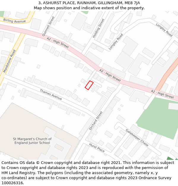 3, ASHURST PLACE, RAINHAM, GILLINGHAM, ME8 7JA: Location map and indicative extent of plot