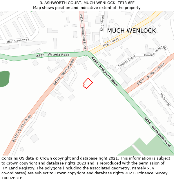 3, ASHWORTH COURT, MUCH WENLOCK, TF13 6FE: Location map and indicative extent of plot