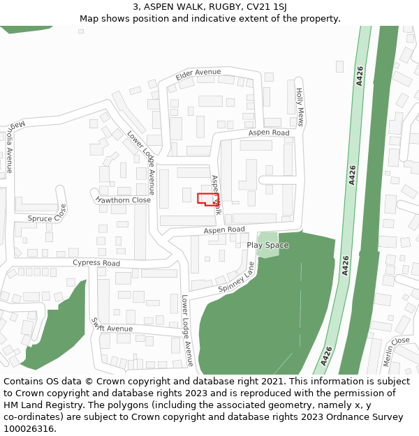 3, ASPEN WALK, RUGBY, CV21 1SJ: Location map and indicative extent of plot