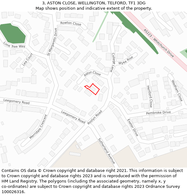 3, ASTON CLOSE, WELLINGTON, TELFORD, TF1 3DG: Location map and indicative extent of plot