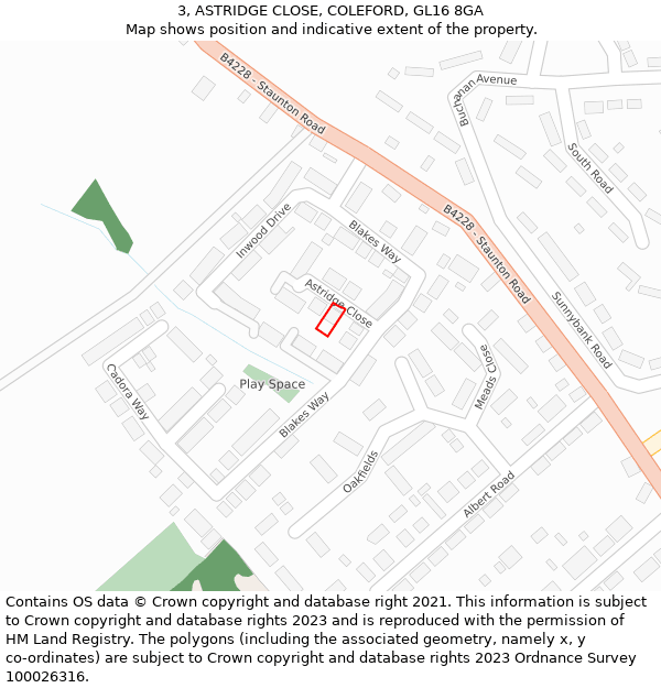 3, ASTRIDGE CLOSE, COLEFORD, GL16 8GA: Location map and indicative extent of plot