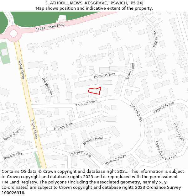 3, ATHROLL MEWS, KESGRAVE, IPSWICH, IP5 2XJ: Location map and indicative extent of plot