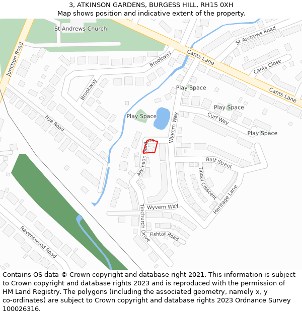 3, ATKINSON GARDENS, BURGESS HILL, RH15 0XH: Location map and indicative extent of plot