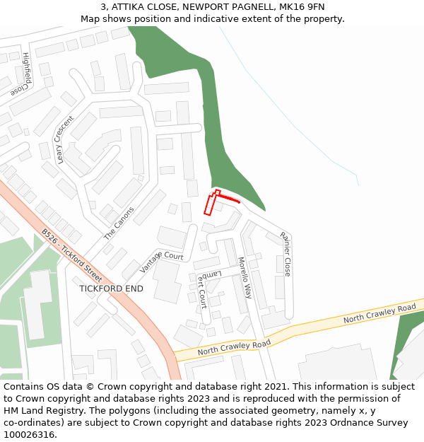 3, ATTIKA CLOSE, NEWPORT PAGNELL, MK16 9FN: Location map and indicative extent of plot