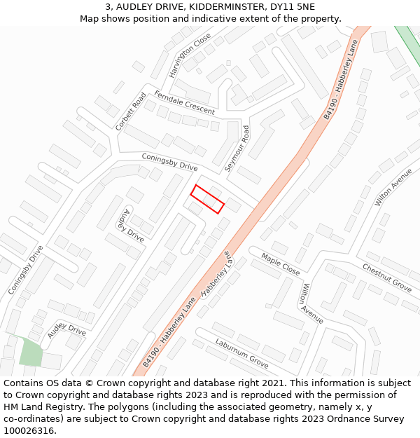 3, AUDLEY DRIVE, KIDDERMINSTER, DY11 5NE: Location map and indicative extent of plot