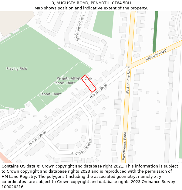 3, AUGUSTA ROAD, PENARTH, CF64 5RH: Location map and indicative extent of plot