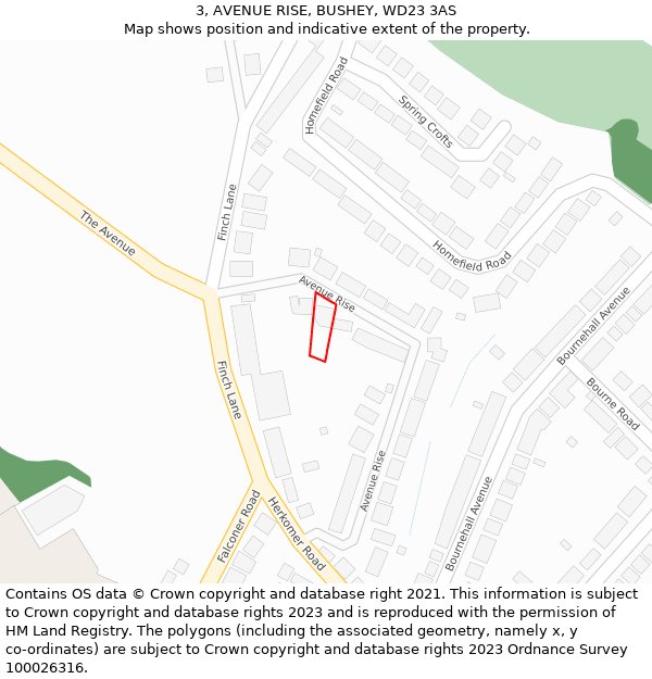 3, AVENUE RISE, BUSHEY, WD23 3AS: Location map and indicative extent of plot