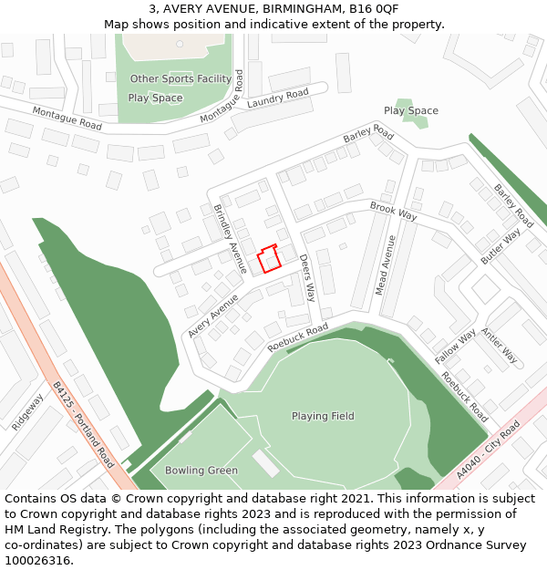 3, AVERY AVENUE, BIRMINGHAM, B16 0QF: Location map and indicative extent of plot