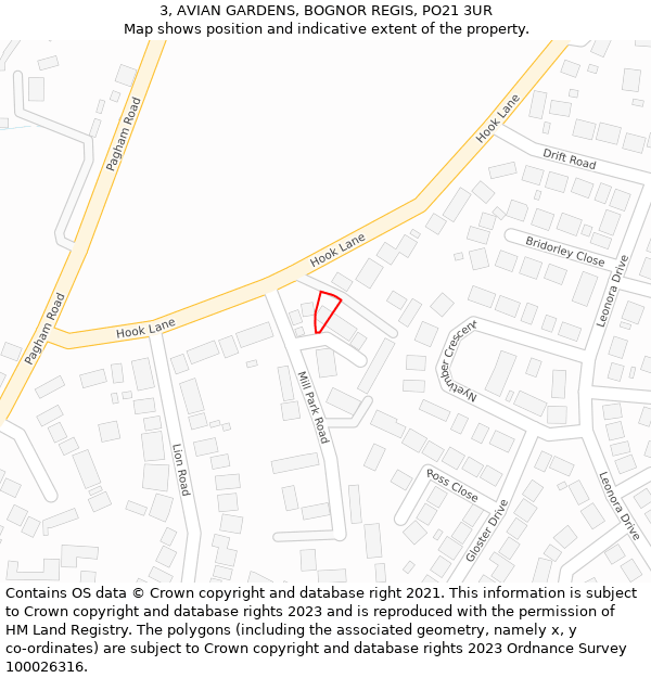 3, AVIAN GARDENS, BOGNOR REGIS, PO21 3UR: Location map and indicative extent of plot