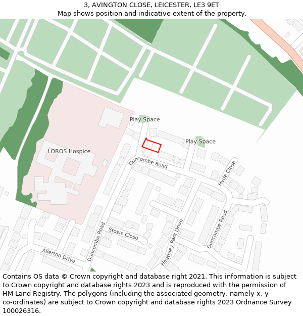 3, AVINGTON CLOSE, LEICESTER, LE3 9ET: Location map and indicative extent of plot