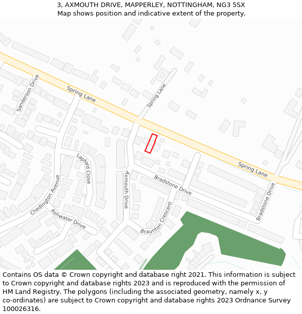 3, AXMOUTH DRIVE, MAPPERLEY, NOTTINGHAM, NG3 5SX: Location map and indicative extent of plot