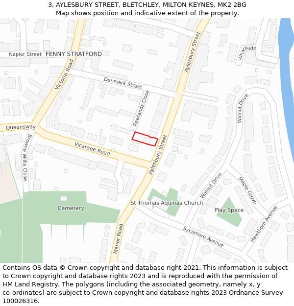 3, AYLESBURY STREET, BLETCHLEY, MILTON KEYNES, MK2 2BG: Location map and indicative extent of plot