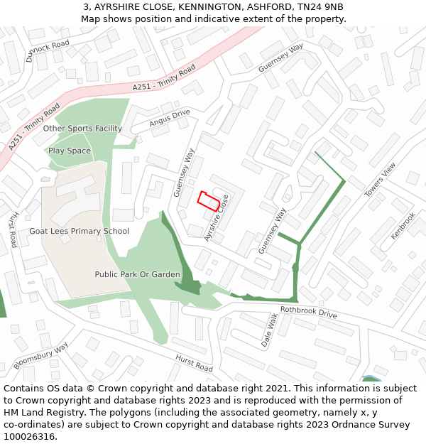 3, AYRSHIRE CLOSE, KENNINGTON, ASHFORD, TN24 9NB: Location map and indicative extent of plot