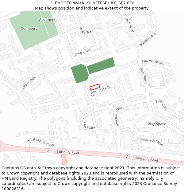 3, BADGER WALK, SHAFTESBURY, SP7 8FY: Location map and indicative extent of plot