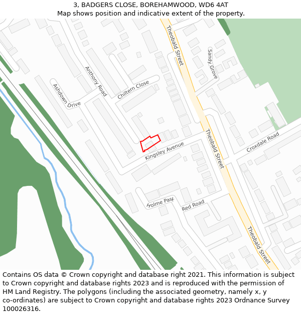 3, BADGERS CLOSE, BOREHAMWOOD, WD6 4AT: Location map and indicative extent of plot