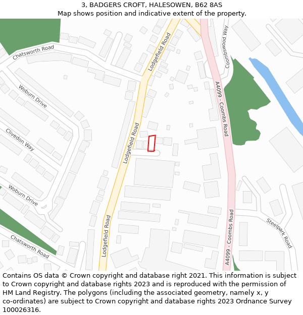 3, BADGERS CROFT, HALESOWEN, B62 8AS: Location map and indicative extent of plot