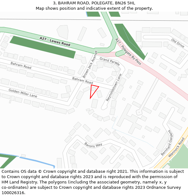 3, BAHRAM ROAD, POLEGATE, BN26 5HL: Location map and indicative extent of plot