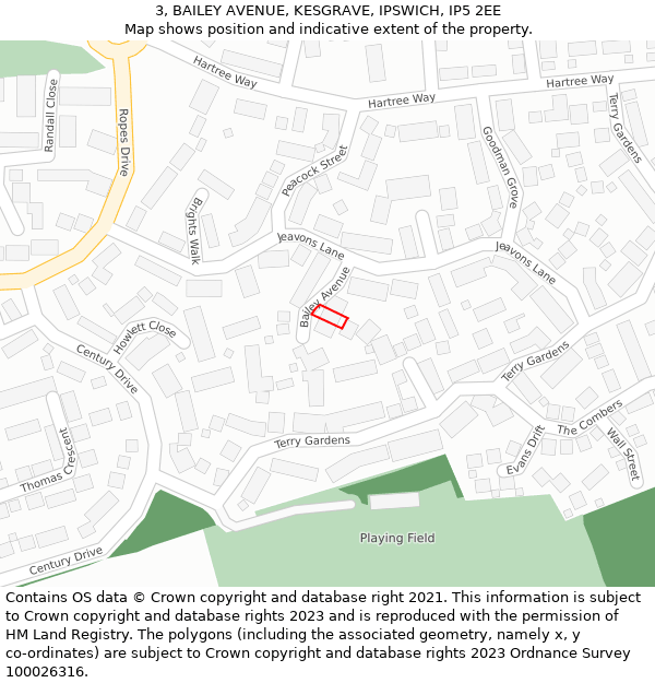 3, BAILEY AVENUE, KESGRAVE, IPSWICH, IP5 2EE: Location map and indicative extent of plot