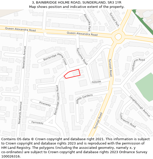 3, BAINBRIDGE HOLME ROAD, SUNDERLAND, SR3 1YR: Location map and indicative extent of plot