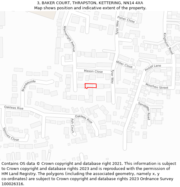 3, BAKER COURT, THRAPSTON, KETTERING, NN14 4XA: Location map and indicative extent of plot