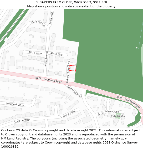 3, BAKERS FARM CLOSE, WICKFORD, SS11 8FR: Location map and indicative extent of plot