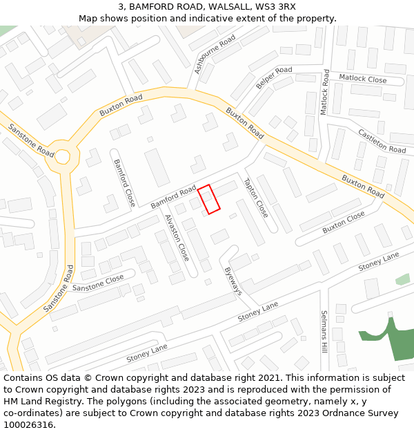 3, BAMFORD ROAD, WALSALL, WS3 3RX: Location map and indicative extent of plot