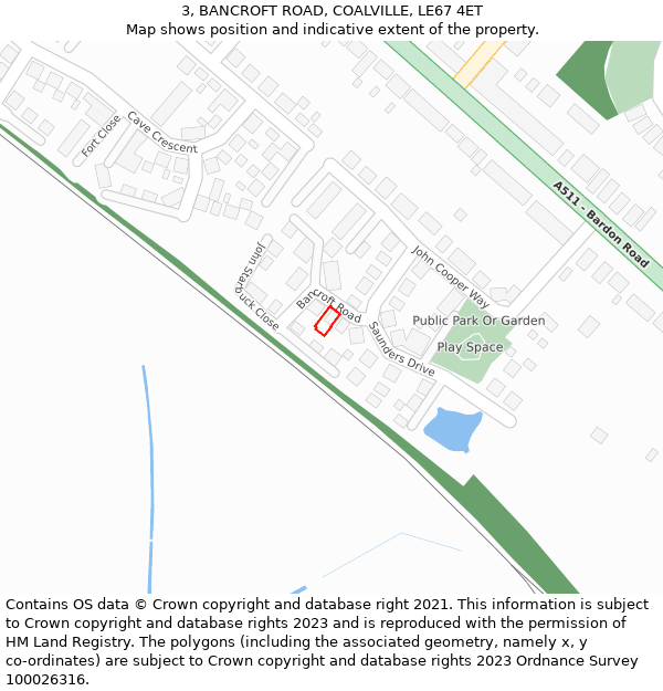 3, BANCROFT ROAD, COALVILLE, LE67 4ET: Location map and indicative extent of plot