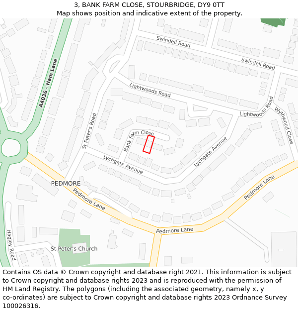 3, BANK FARM CLOSE, STOURBRIDGE, DY9 0TT: Location map and indicative extent of plot