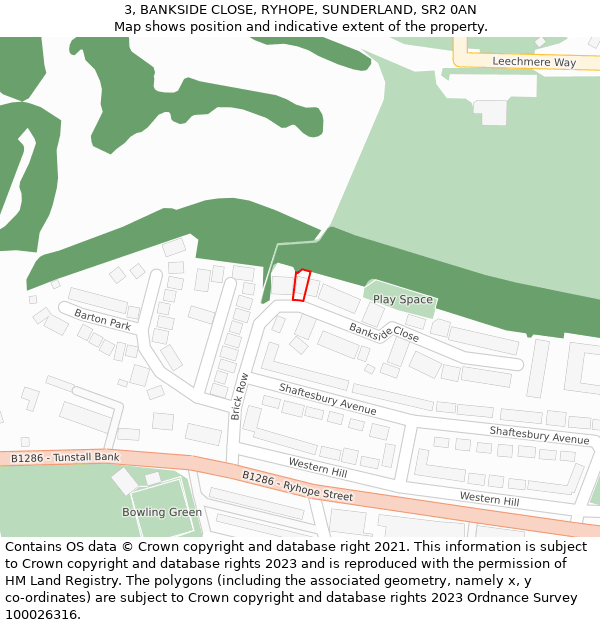 3, BANKSIDE CLOSE, RYHOPE, SUNDERLAND, SR2 0AN: Location map and indicative extent of plot