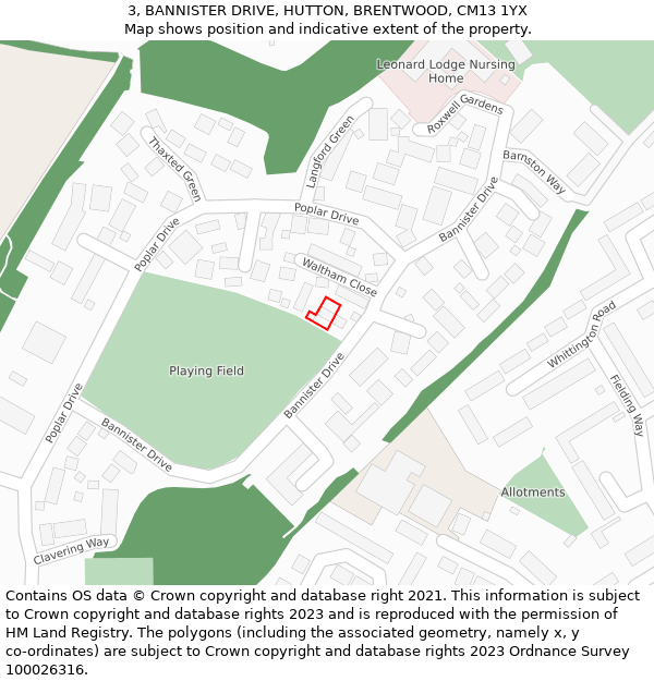 3, BANNISTER DRIVE, HUTTON, BRENTWOOD, CM13 1YX: Location map and indicative extent of plot