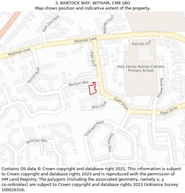 3, BANTOCK WAY, WITHAM, CM8 1BG: Location map and indicative extent of plot