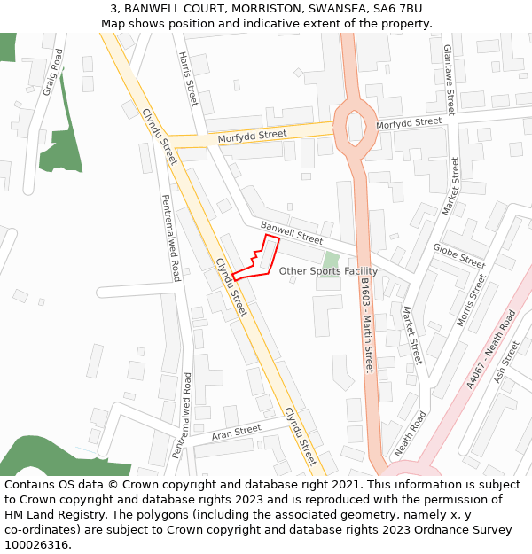 3, BANWELL COURT, MORRISTON, SWANSEA, SA6 7BU: Location map and indicative extent of plot