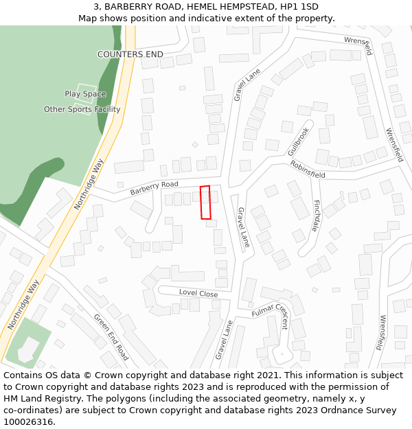 3, BARBERRY ROAD, HEMEL HEMPSTEAD, HP1 1SD: Location map and indicative extent of plot